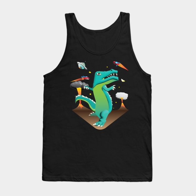 Space Dinosaur Versus UFO Tank Top by riomarcos